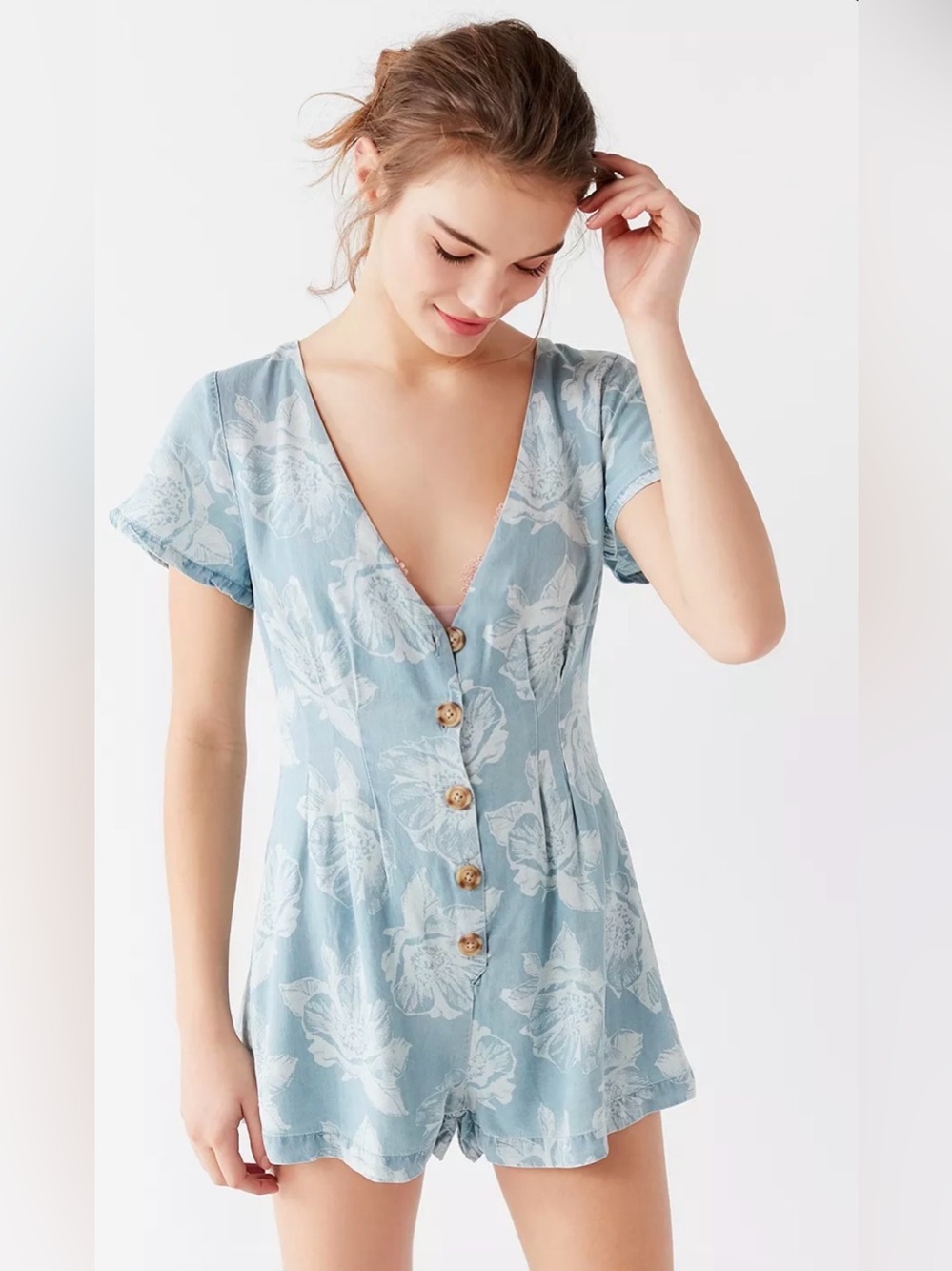 Urban Outfitters UO Julian Floral Chambray Playsuit